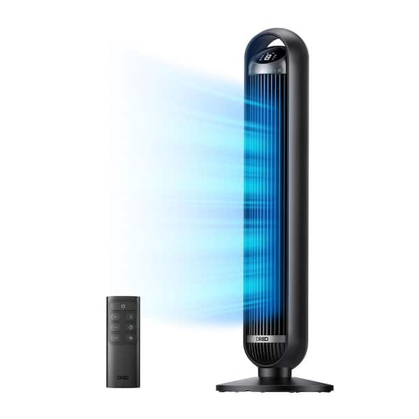 36 in. Tower Fan, 8 Speed, DC Motor, 25 DB Quiet 90° Oscillating with Remote in Black