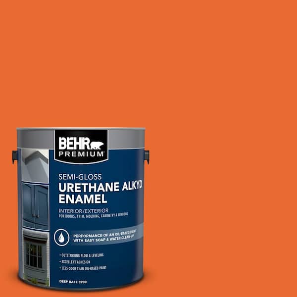 BEHR PREMIUM 1 gal. #220B-7 Electric Orange Urethane Alkyd Semi-Gloss Enamel Interior/Exterior Paint