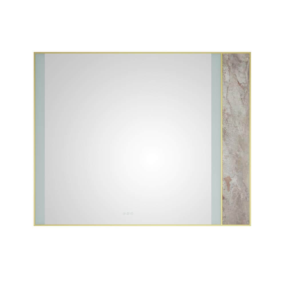 ANGELES HOME 60 in. W x 48 in. H Large Rectangular Stainless Steel Framed Stone Dimmable Wall