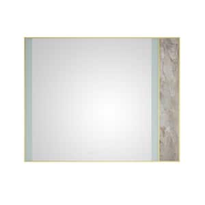60 in. W x 48 in. H Large Rectangular Stainless Steel Framed Stone Dimmable Wall Bathroom Vanity Mirror in Gold Frame
