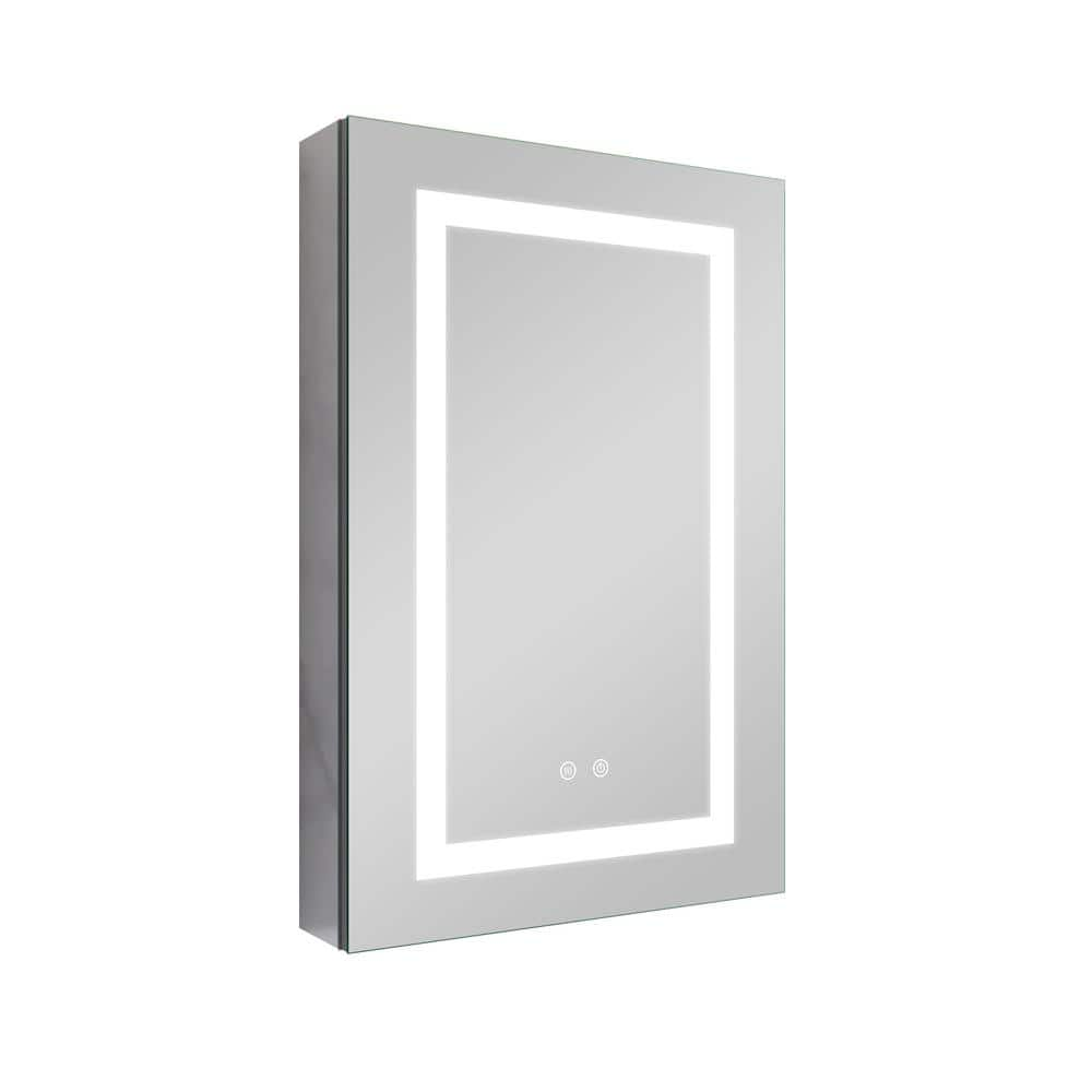 20 in. W x 30 in. H Rectangular Silver Aluminum Recessed/Surface Mount Medicine Cabinet with Mirror and Dimmable -  FORCLOVER, MEAL-NI2030L