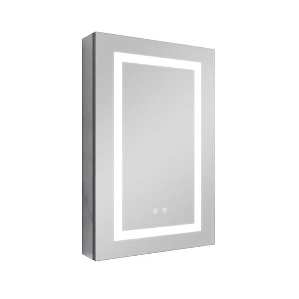 FORCLOVER 20 in. W x 30 in. H Rectangular Silver Aluminum Recessed/Surface Mount Medicine Cabinet with Mirror and Dimmable