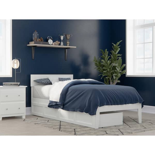 AFI Boston White Twin Extra Long Solid Wood Storage Platform Bed with 2 Extra Long Drawers