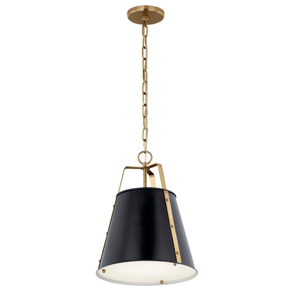 KICHLER Etcher 13 in. 1Light Black and Champagne Bronze Traditional Shaded Hanging Pendant