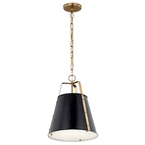 Etcher 13 in. 1-Light Black and Champagne Bronze Traditional Shaded Hanging Pendant Light with Metal Shade