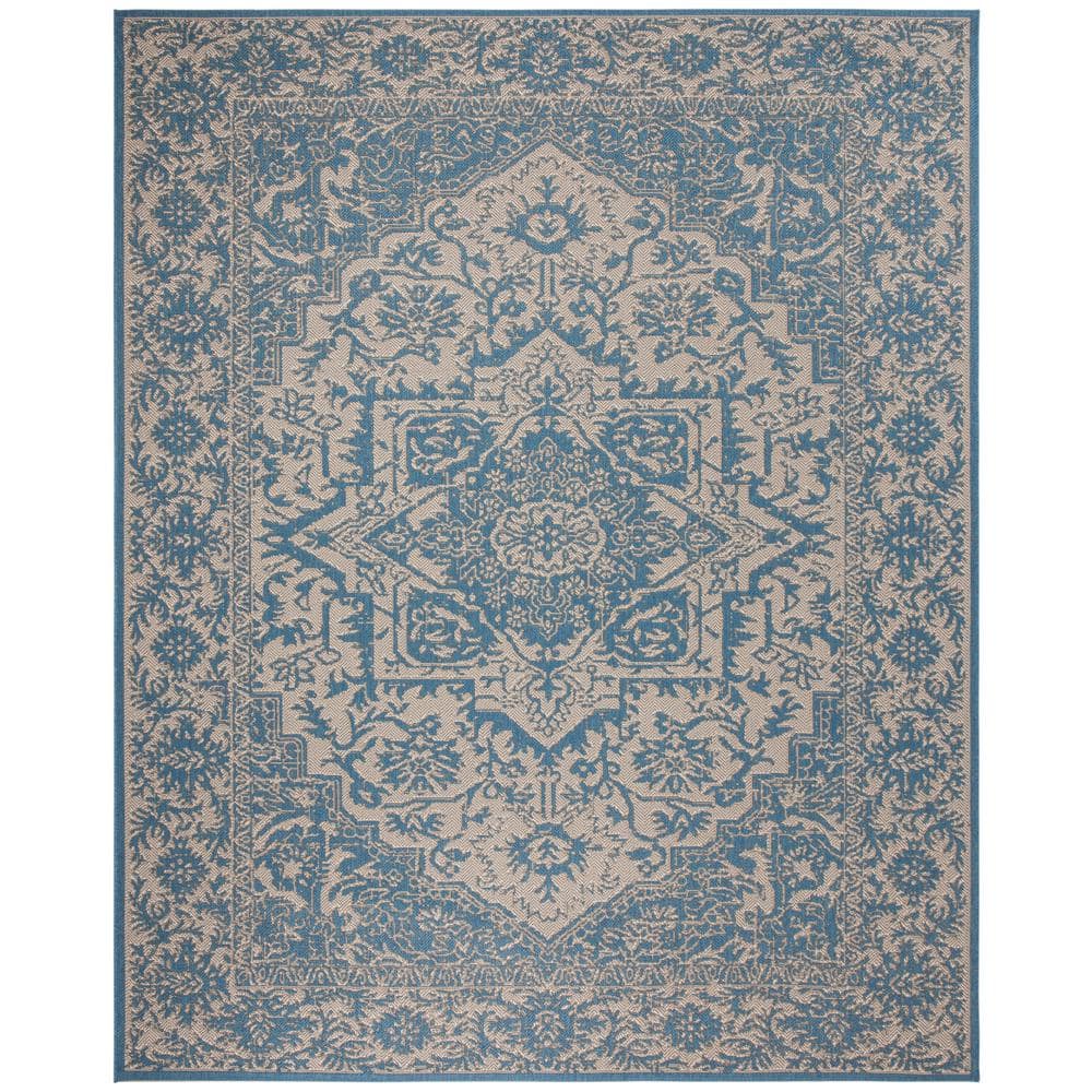 SAFAVIEH Beach House Cream/Blue 8 ft. x 10 ft. Oriental Indoor/Outdoor ...
