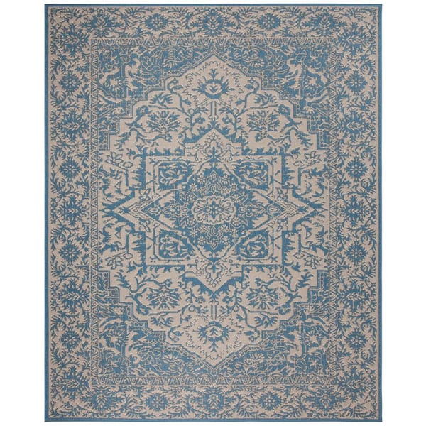 SAFAVIEH Beach House Cream/Blue 8 ft. x 10 ft. Oriental Indoor/Outdoor Patio  Area Rug