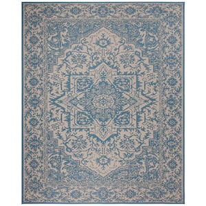 Beach House Cream/Blue 9 ft. x 12 ft. Oriental Indoor/Outdoor Patio  Area Rug