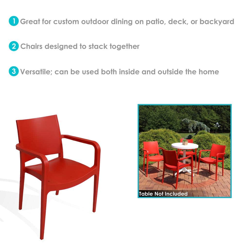 Landon Red Plastic All-Weather Outdoor Dining Armchair Set