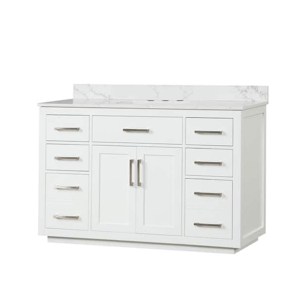 WELLFOR 54 in. W x 22 in. D x 36 in. H Single Sink Freestanding Bath Vanity in White with White Quartz Top