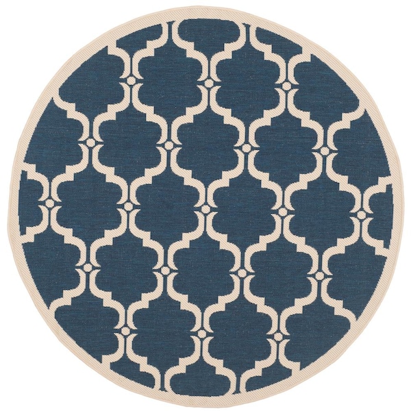 SAFAVIEH Courtyard Navy/Beige 7 ft. x 7 ft. Round Border Indoor/Outdoor Patio  Area Rug