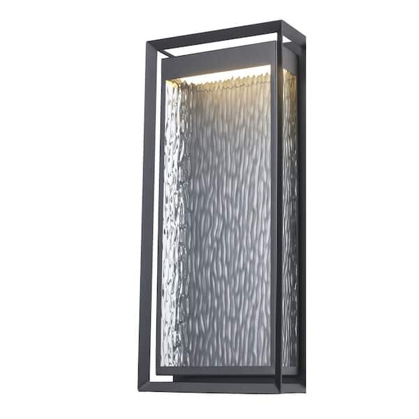 Bel Air Lighting Steelwater 23 in. Black Integrated LED Outdoor Wall Light Fixture with Clear Water Glass