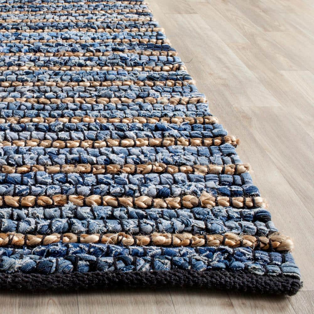 Blue and Natural Cotton Flat Woven Reversible Rug, 4' x 6'