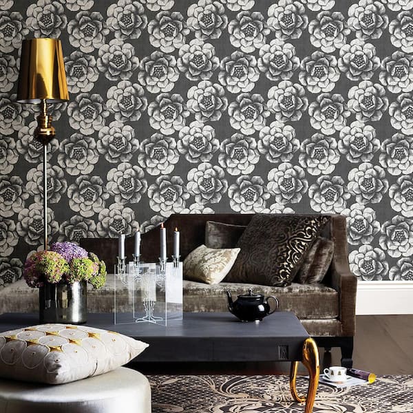 Fanciful Black Floral 2763-24206 Brewster Wallpaper