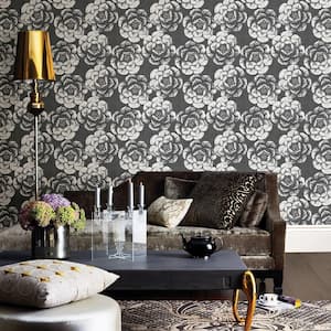 Fanciful Black Floral Paper Strippable Roll Wallpaper (Covers 56.4 sq. ft.)
