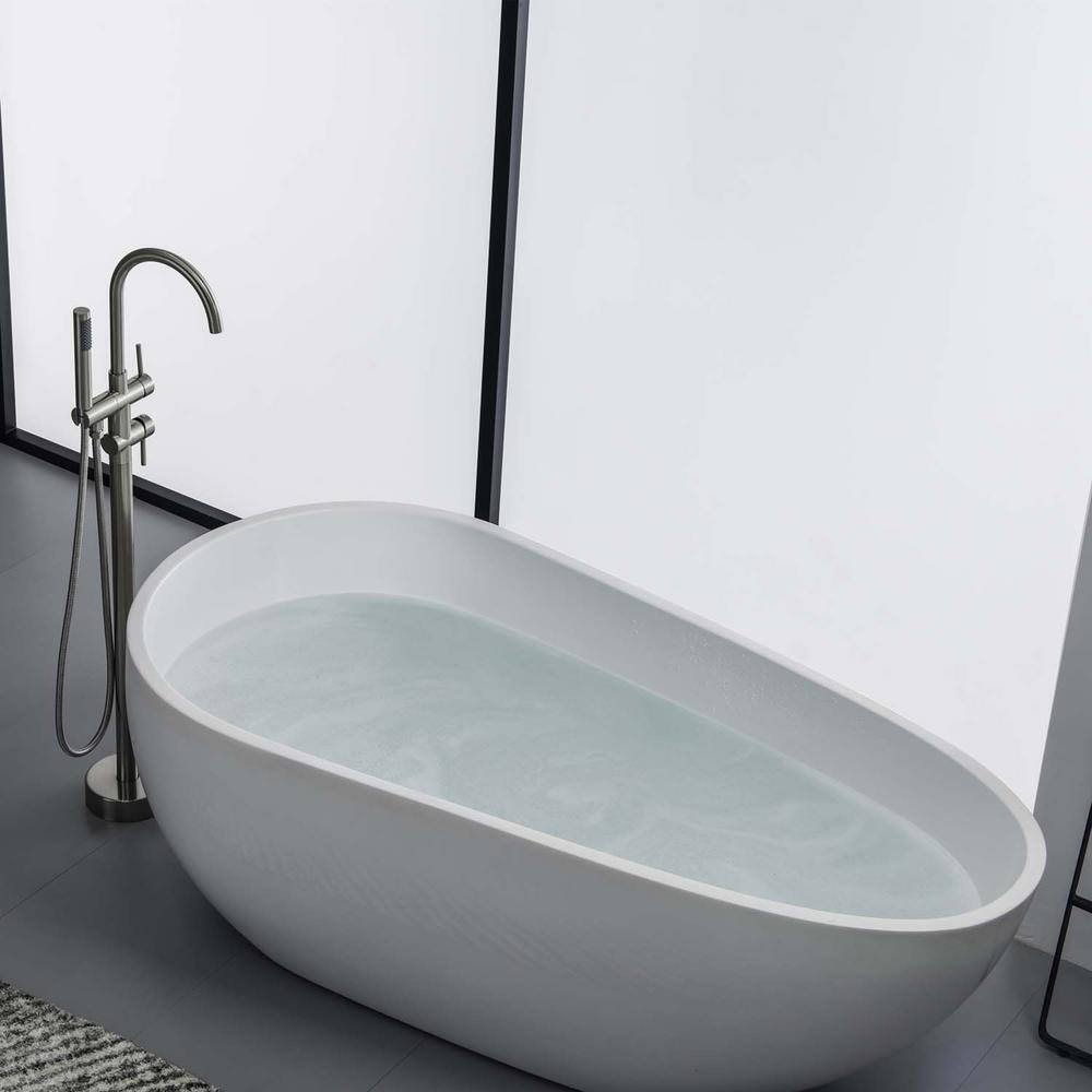 Brushed Nickel Double Handle Floor Mount Tub Faucet with Hand Shower
