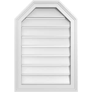 18 in. x 26 in. Octagonal Top Surface Mount PVC Gable Vent: Functional with Brickmould Frame