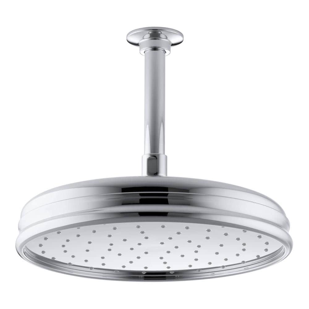 1-Spray 10.4 in. Single Ceiling Mount Fixed Rain Shower Head in Polished Chrome