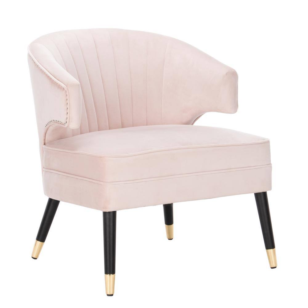 27'' Blush Pink Velvet & Black Wood Transitional Armless Chair