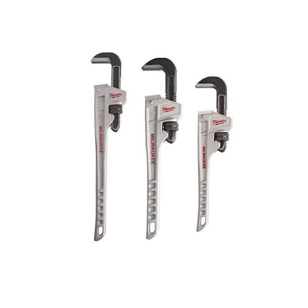 Milwaukee 24 in. Aluminum Pipe Wrench, 14 in. Aluminum Pipe Wrench, and 10 in. Aluminum Pipe Wrench