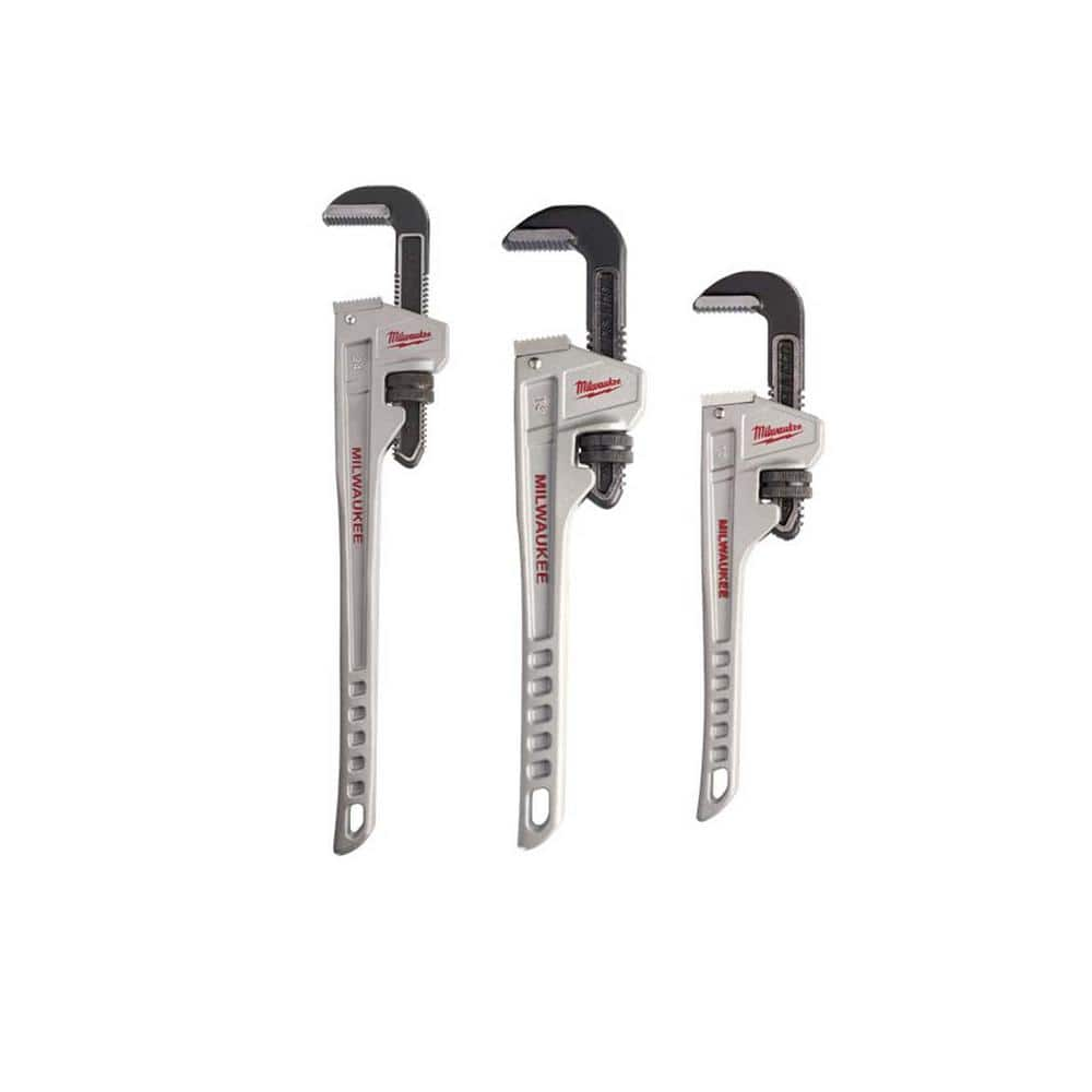 Milwaukee 24 in. Aluminum Pipe Wrench, 14 in. Aluminum Pipe Wrench, and ...