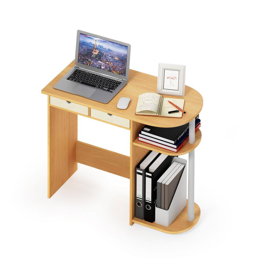 Beech and Ivory Compact Computer Desk with Drawers