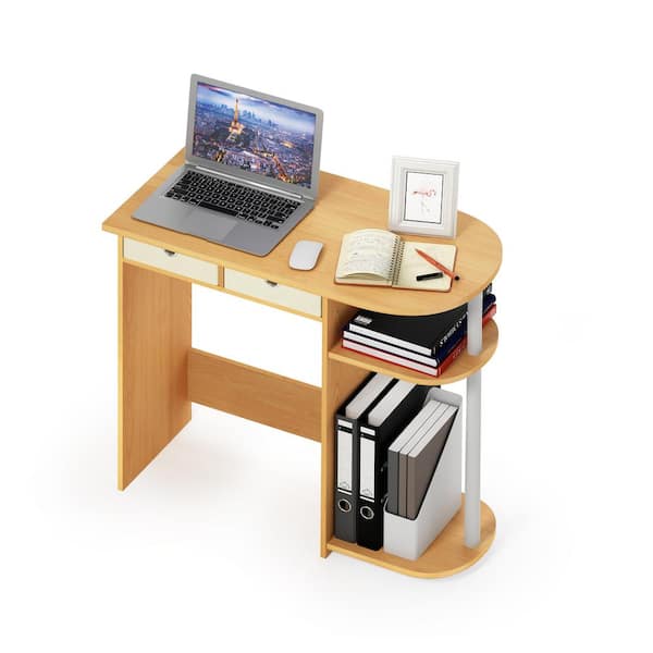 Furinno 32 in. Rectangular Beech 2 Drawer Computer Desk with Built 