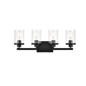 Simply Living 25 in. 4-Light Modern Black Vanity Light with Clear Cylinder Shade