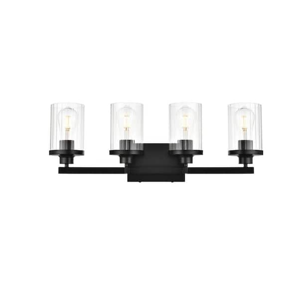 Simply Living 25 in. 4-Light Modern Black Vanity Light with Clear ...