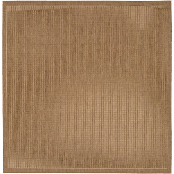Recife Saddle Stitch Cocoa Natural 8 ft. x 8 ft. Solid Indoor/Outdoor Square Area Rug