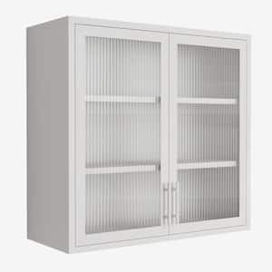 31.5 in. W x 11.8 in. D x 30 in. H Bathroom Storage Wall Cabinet in White with Fluted Tempered Glass Doors