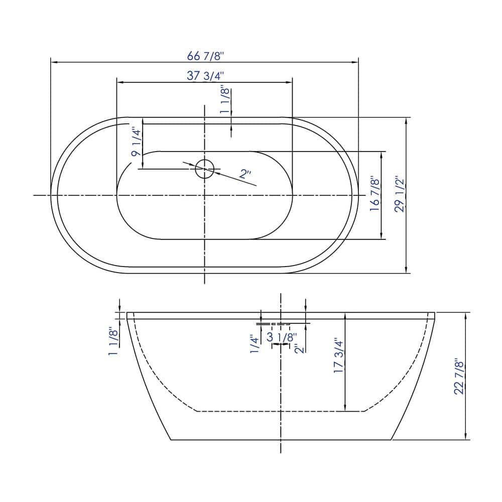 67'' White Freestanding Acrylic Soaking Bathtub