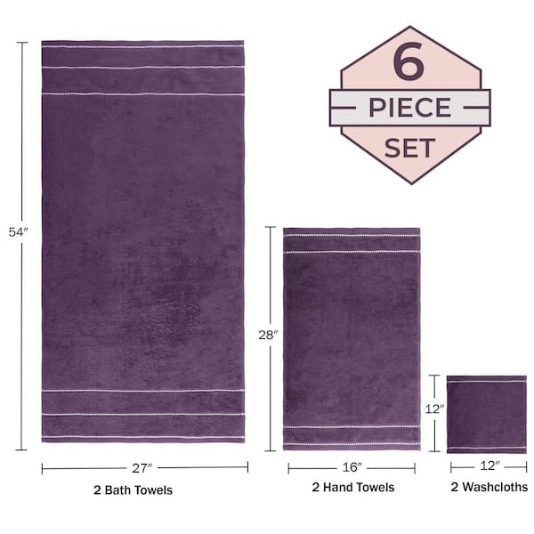 Zero Twist Quick Dry 6-Piece Eggplant Solid Cotton Bath Towel Set