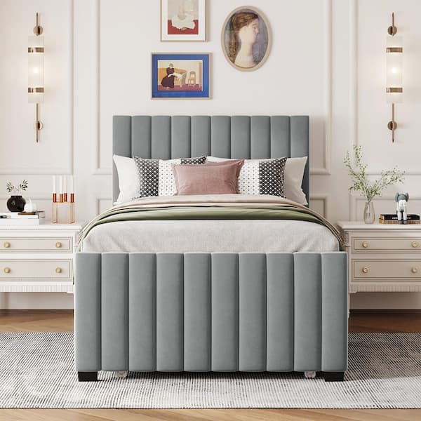 Gray Wood Frame Twin Size Platform Bed with Twin Size Trundle