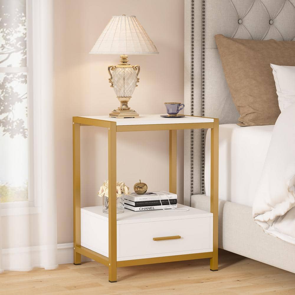 Fenley 1 Drawer Gold Nightstand Modern Bedside Table End Side Table for Bedroom 15.7 in. D x 19.7 in. W x 25.59 in. H