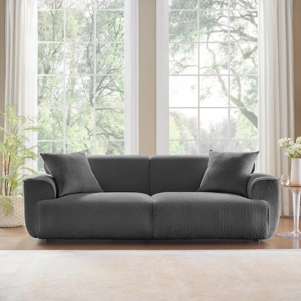 Monland 91 in. Round Arm Boucle Polyester Fabric Upholstered Chaise Lounge Rectangle Sofa Oversized Deep-Seated Couches in. Grey