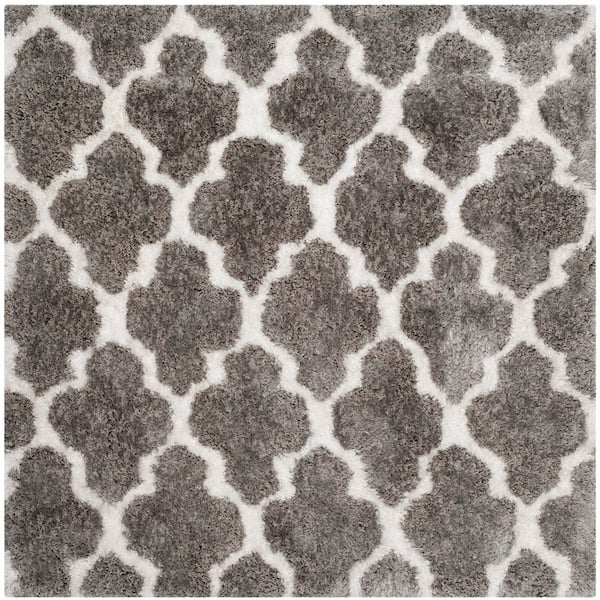 Barcelona Shag 5 ft. x 5 ft. Square Silver/Ivory Trellis Area Rug