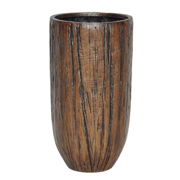 MPG 14.5 in. Dia Composite Tall Crucible Driftwood Planter in Medium Dark Brown