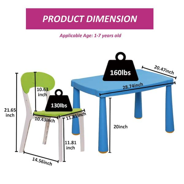 Clihome 3 Piece Toddler Table and Chair Set Plastic Top Children Activity Table for Reading Preschool Drawing Tricolor CL DOMI3382