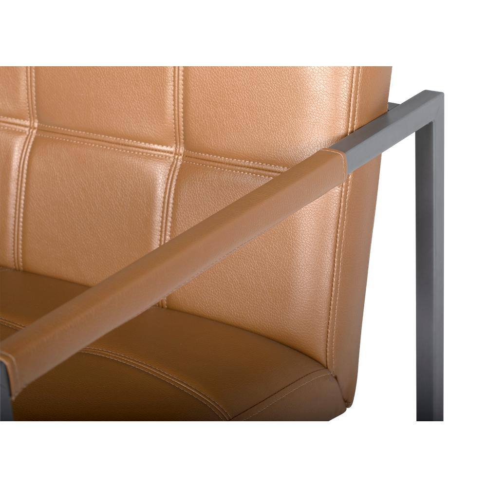 Caramel Leather Mid-Century Modern Metal Accent Chair