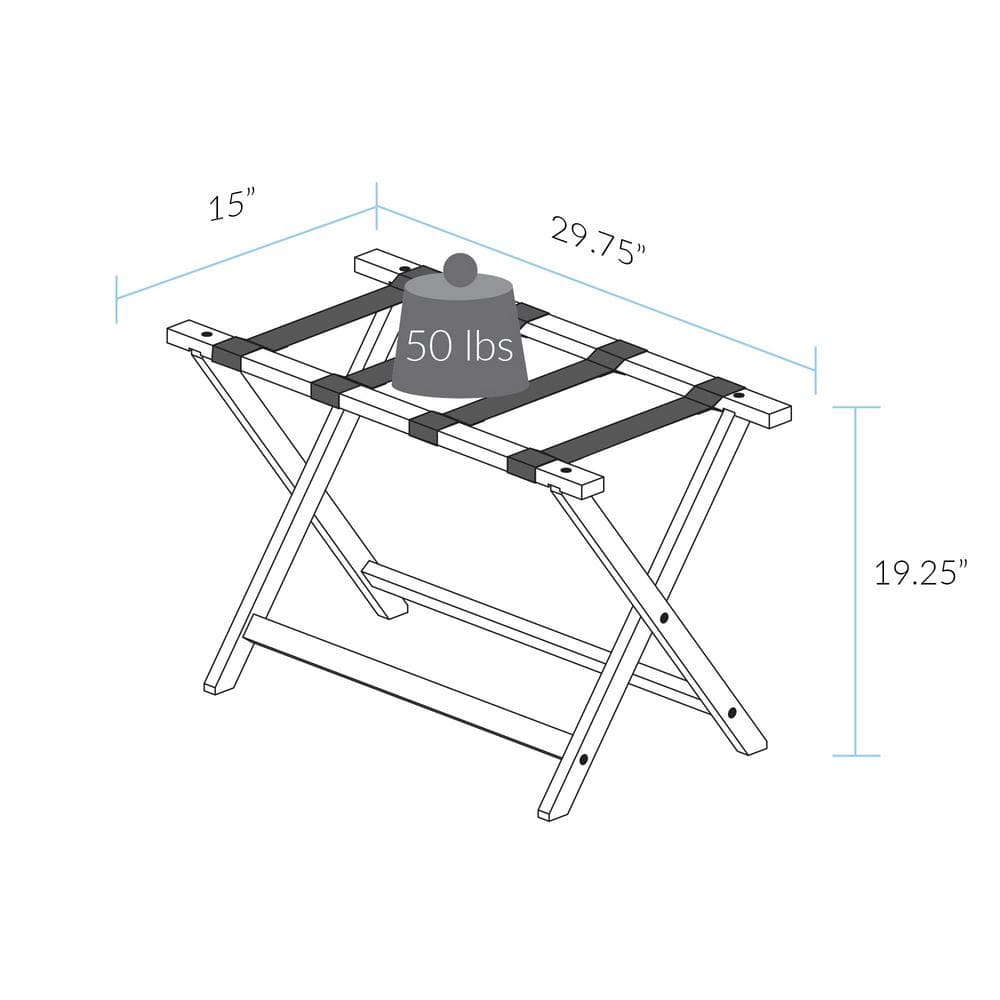 Walnut Extra Wide Folding Luggage Rack with Black Straps