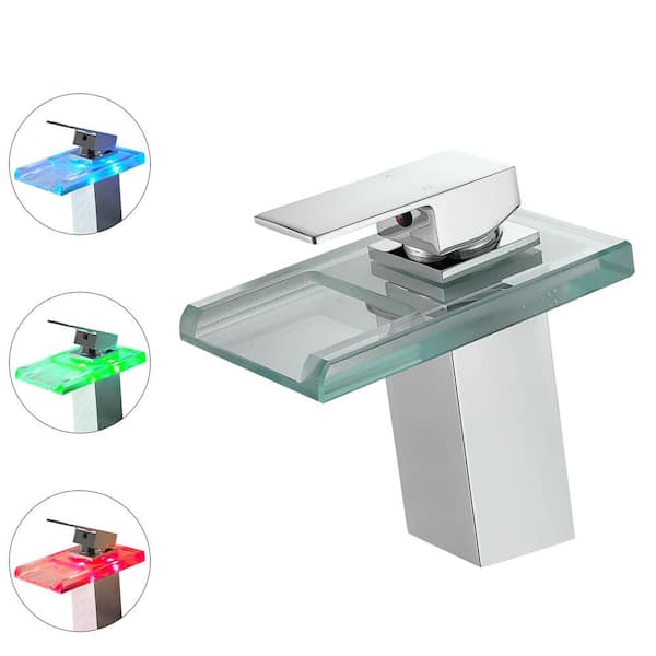 Satico Waterfall Single Handle Single Hole Bathroom Faucet with LED Light in Chrome