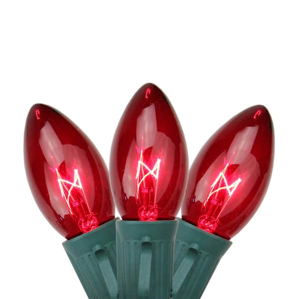 Northlight 25-Light Transparent Red C9 Christmas Lights 12 in. Spacing with Green Wire