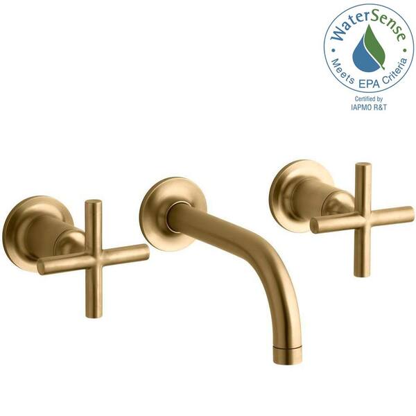 KOHLER Purist Wall-Mount 2-Handle Bathroom Faucet Trim Kit in Vibrant Modern Brushed Gold