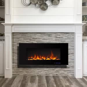 Black 42 in. 400 Sq. Ft. Wall Mounted Electric Fireplace with Remote Control and Multi-Color Flame