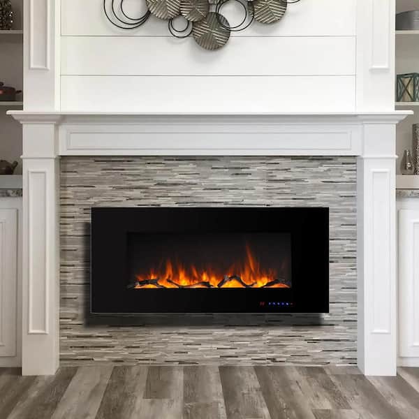 Boyel Living Black 42 in. 400 Sq. Ft. Wall Mounted Electric Fireplace with Remote Control and Multi-Color Flame
