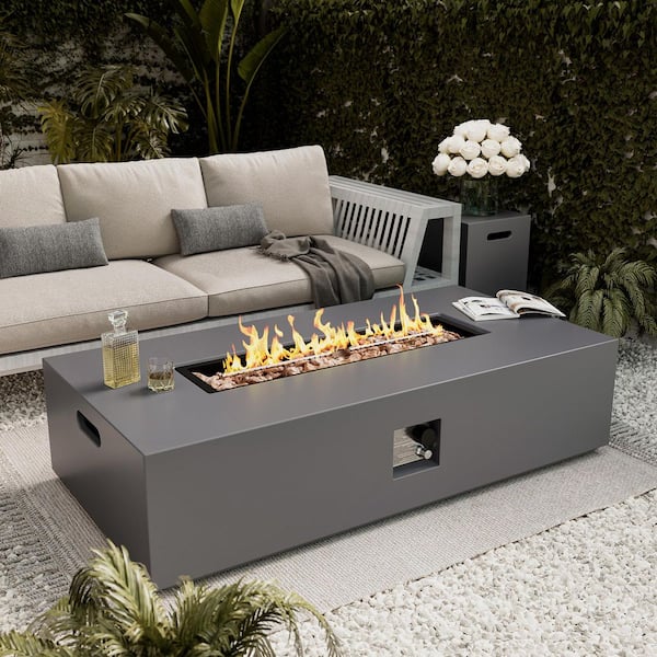 UPHA 56 in. x 28 in. Rectangle Concrete Propane Outdoor Fire Pit in Dark Gray