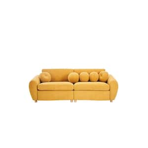 84.6 in Wide Round Arm Chenille Rectangle Modern Upholstered Sofa in Yellow