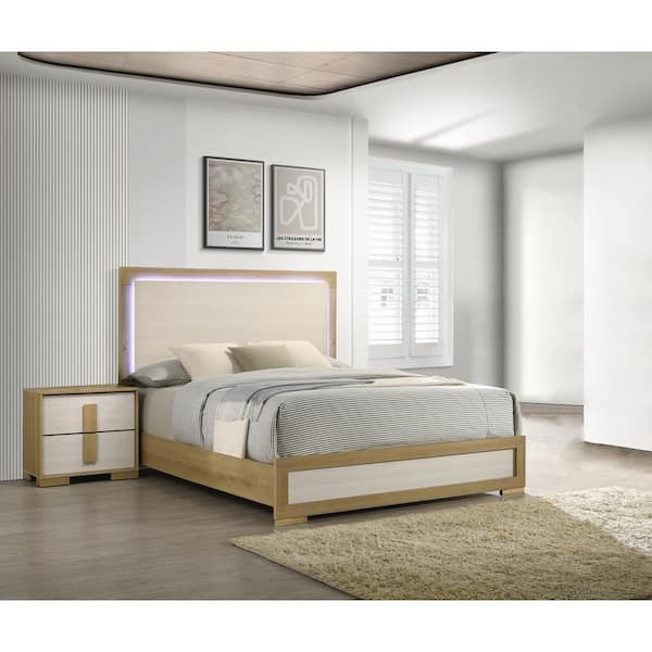 Best Quality Furniture Alissa 2-Piece Natural-White Color Wood Frame Queen Panel Bedroom Set with 1-Nightstand