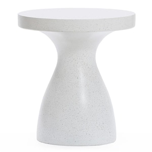 White and Speckled Gray Round Composite Outdoor Side Table